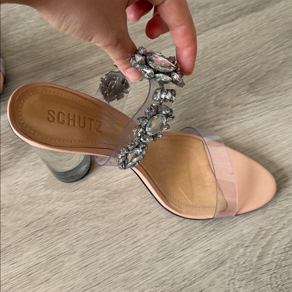 SCHUTZ Blush Pink Jewel-Embellished Slide Sandals - Picture 3 of 7